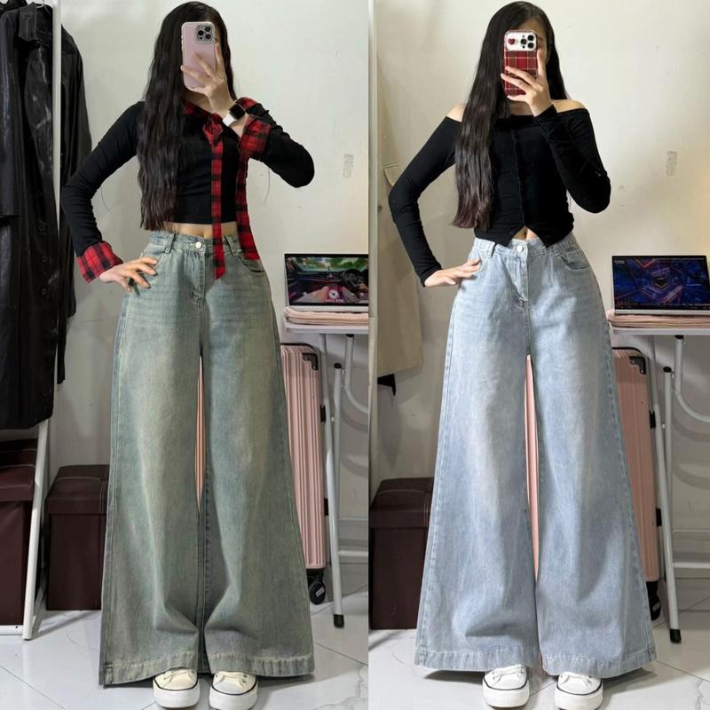  Quần Jean Ống  Rộng  Loe 34-37cm VER4 Cạp Cao MIAA Siêu Tôn Dáng  Quần Ống Suông Chiều Dài 95-100cm đủ size XS-XL 