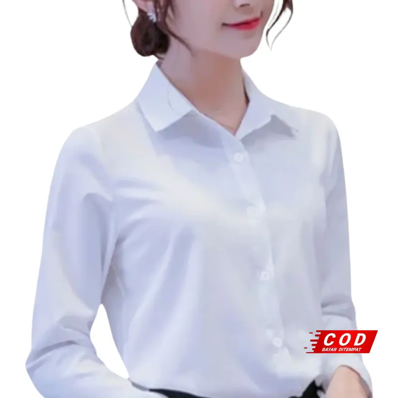 KEMEJA PUTIH WANITA SLIMFIT BASIC FORMAL KERJA KANTOR KATUN PREMIUM