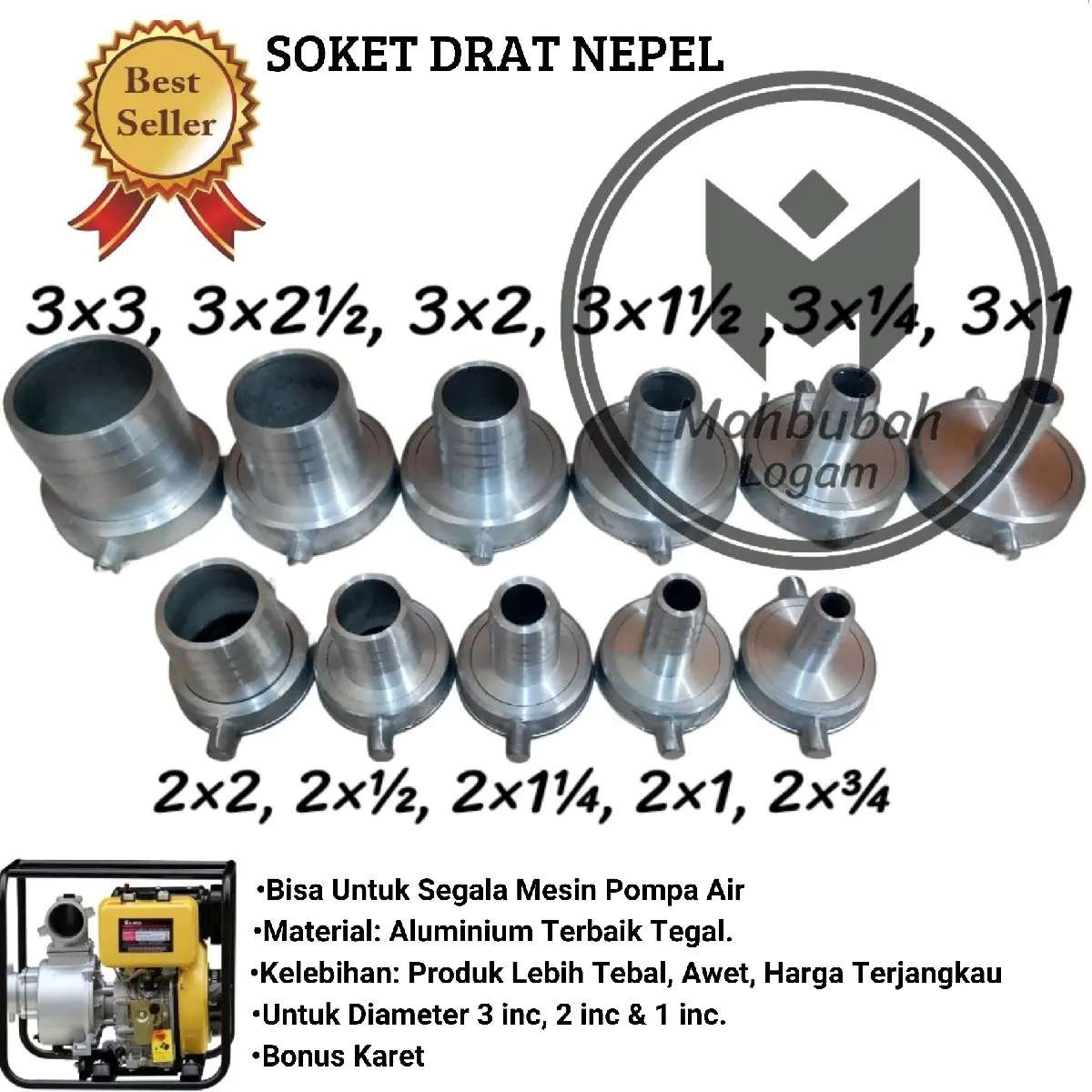 Soket Drat Nepel Soket Alkon Pompa Air Irigasi soket Aluminium.sambungan pipa