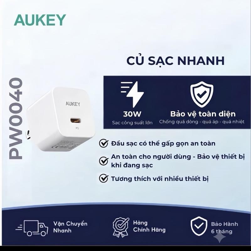 Củ sạc nhanh AUKEY PW0040 . Công suất tối đa 30W , Thiết kế chân gập gấp gọn ,…