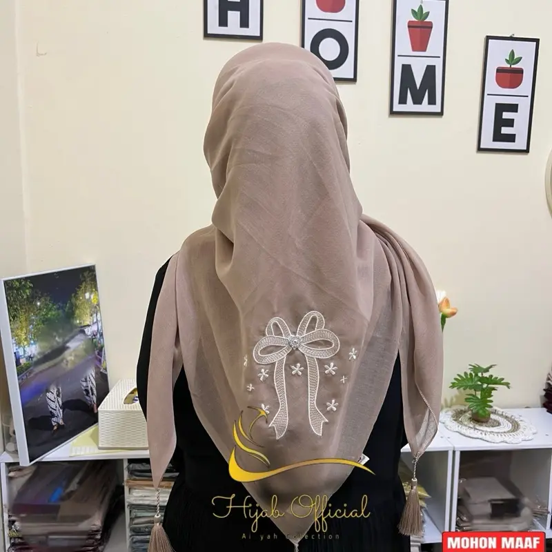 Hijab Segi Empat Paris coquette Pita Besar Ribbon Bordir hight quality