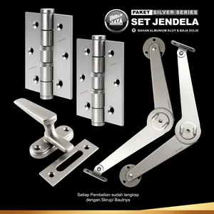 Paket Set Jendela Engsel Salon Silver dan Hitam, Penahan Jendela Engsel Tebal 3 inch, Rambuncis Jumbo Pengunci Jendela