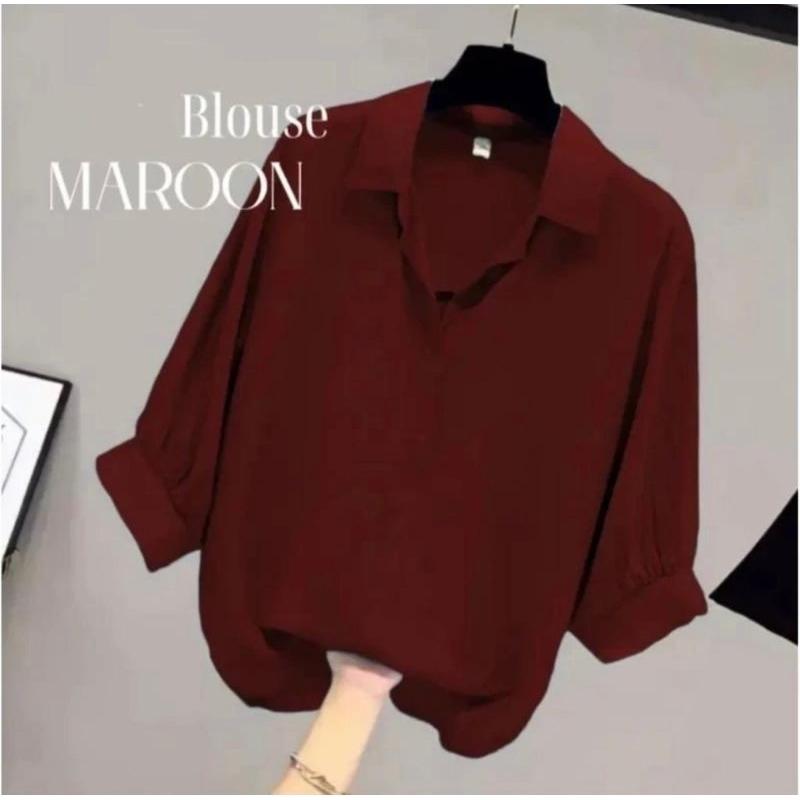 Atasan wanita leher V neck lengan balon./ blouse polos kemeja wanita / 6