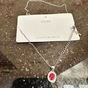 Kalung wanita perak elegan cantik pink liontin