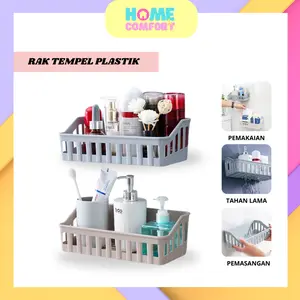 Pengiriman cepat-Rak Gantung Tempel dinding  plastik | Rak kamar Mandi Sabun Odol Shampo | Rak Dapur  Penyimpanan serbaguna Kayu Keramik