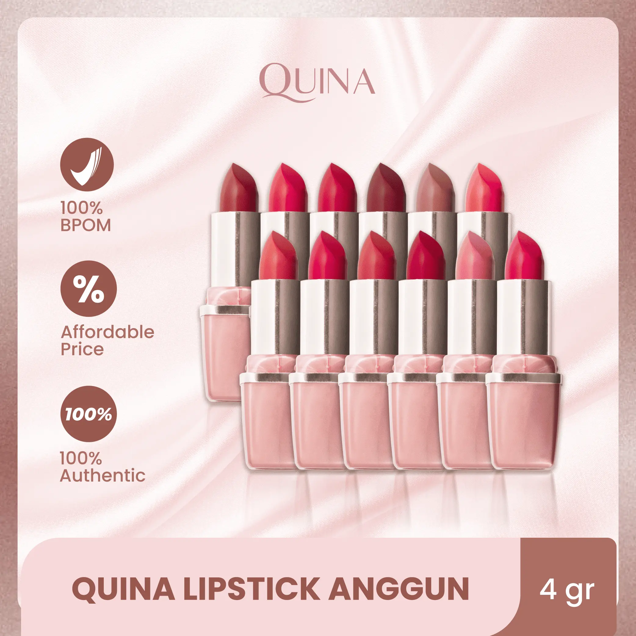 Quina Lipstick Anggun/ Long Lasting Lip Make-up Bibir Lipstik Gloss Kosmetik