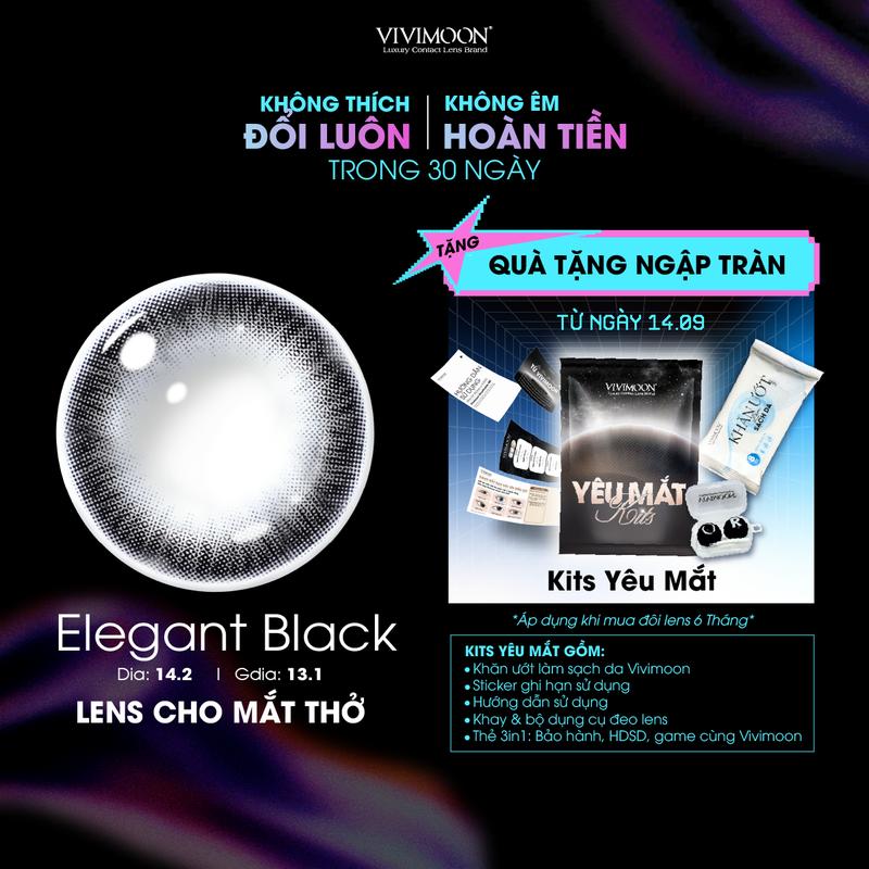 [Tặng kèm khay] Kính áp tròng cận Elegant Black màu đen láy tự nhiên Lens cho mắt thở chất liệu Silicone Hydrogel  Vivimoon (Giá 01 đôi)