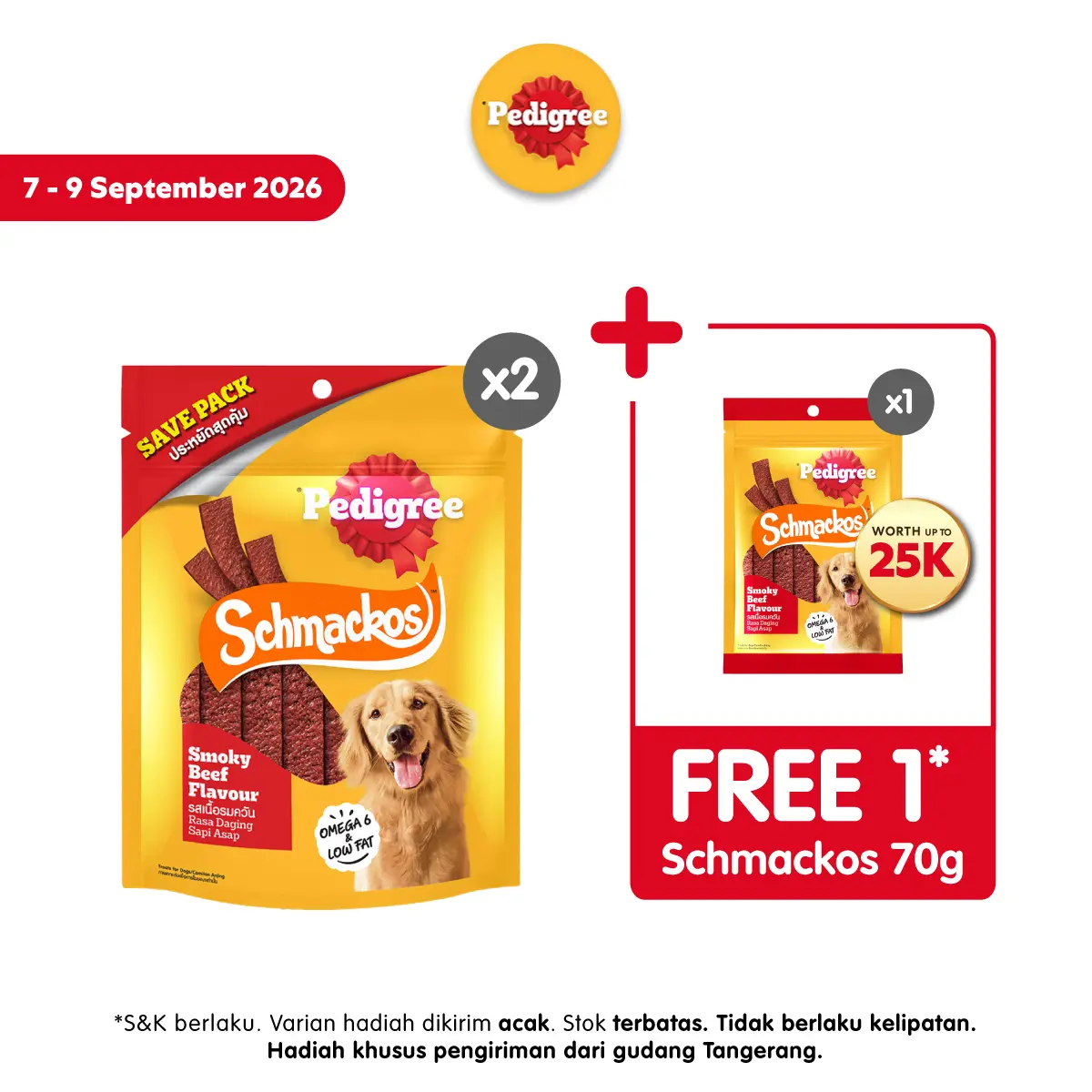 [SPECIAL LIVE] PEDIGREE SCHMACKOS STRAP Snack Anjing Rasa Daging Sapi Asap 300g (2-Pack)