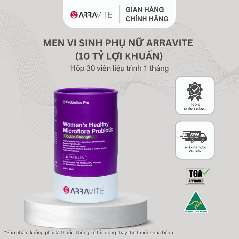 Men Vi Sinh Phụ Nữ ARRAVITE 10 Tỷ Lợi Khuẩn - Hộp 30 Viên - Hỗ Trợ Cân Bằng Hệ Vi Sinh Vùng Kín & Tiết Niệu