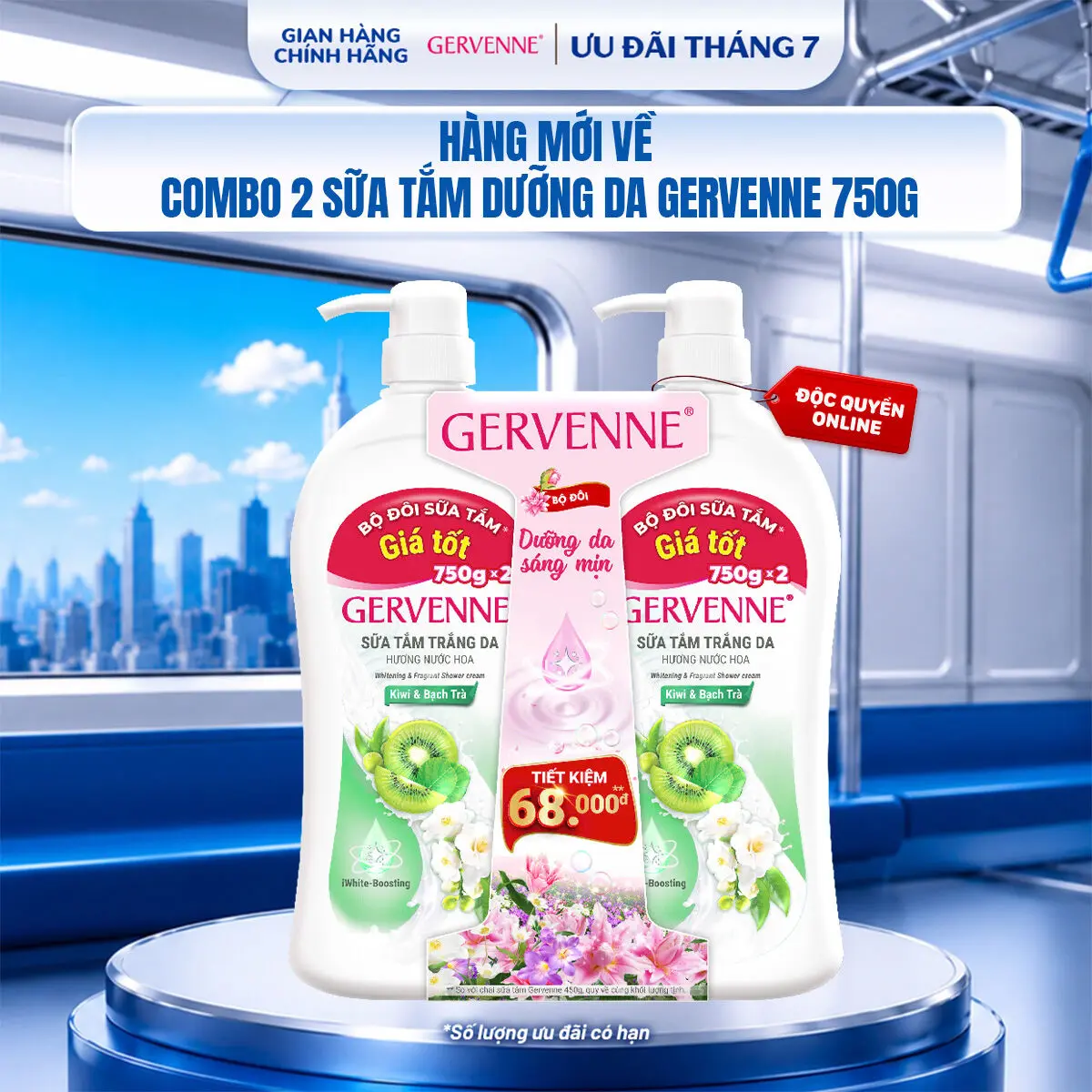 [1] [CHẢNH BEAUTY] Bộ 2 sữa tắm trắng da Gervenne Kiwi Bạch Trà và Dâu Tây Lily Hồng/ Kiwi Bạch Trà và Kiwi Bạch Trà750gx2