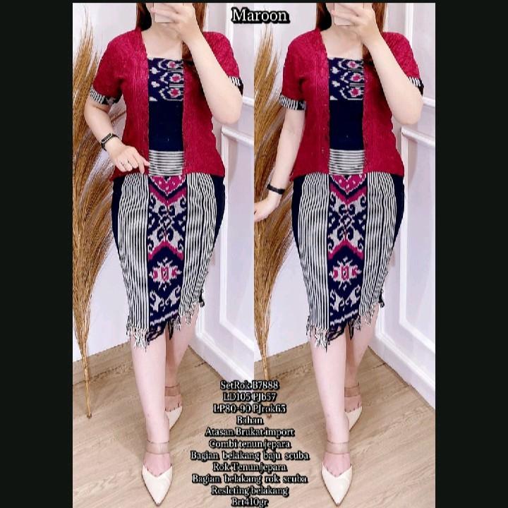 SETELAN TENUN WANITA RUMBAI BAWAH ATASAN BROKAT, BAJU KEBAYA TENUN, BAJU ADAT, BAJU SERAGAM, BAJU CASUAL 1