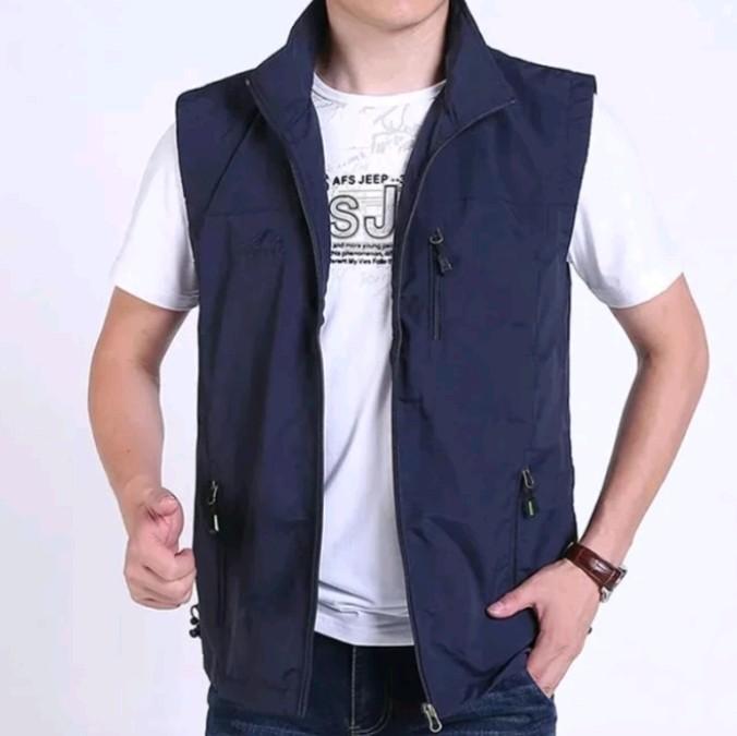 Rompi vest outdoor pria, bahan katun, rompi outdoor terbaru, rompi casual pria dan wanita Hitam Abu Formal 5