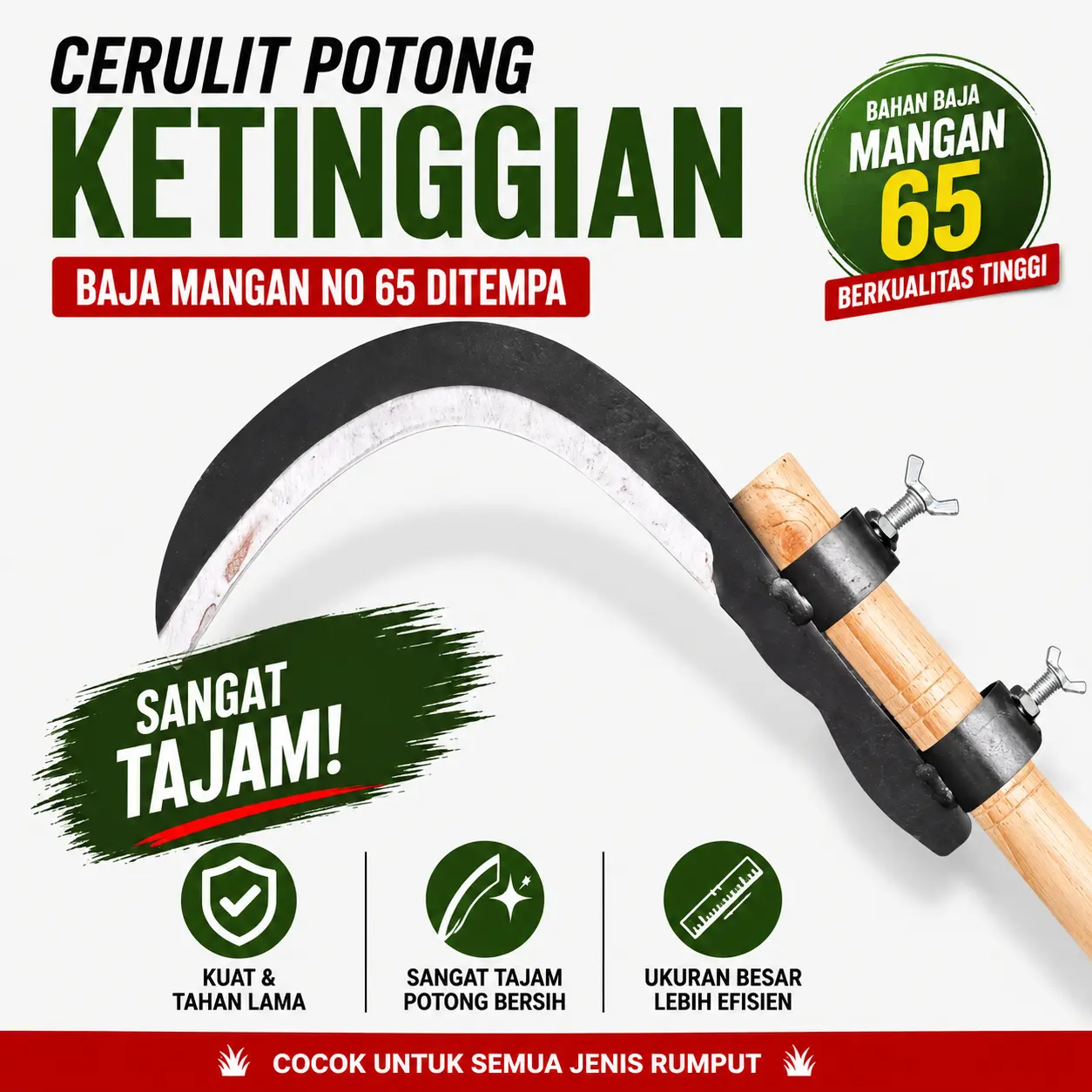 Pisau sikat pinang terbuat dari baja mangan berkualitas Memotong Rumput Air dan Dahan Pohon Alat Pertanian Tahan Lama dan Tajam untuk Kebun Sabit Pengaritan Cari madura