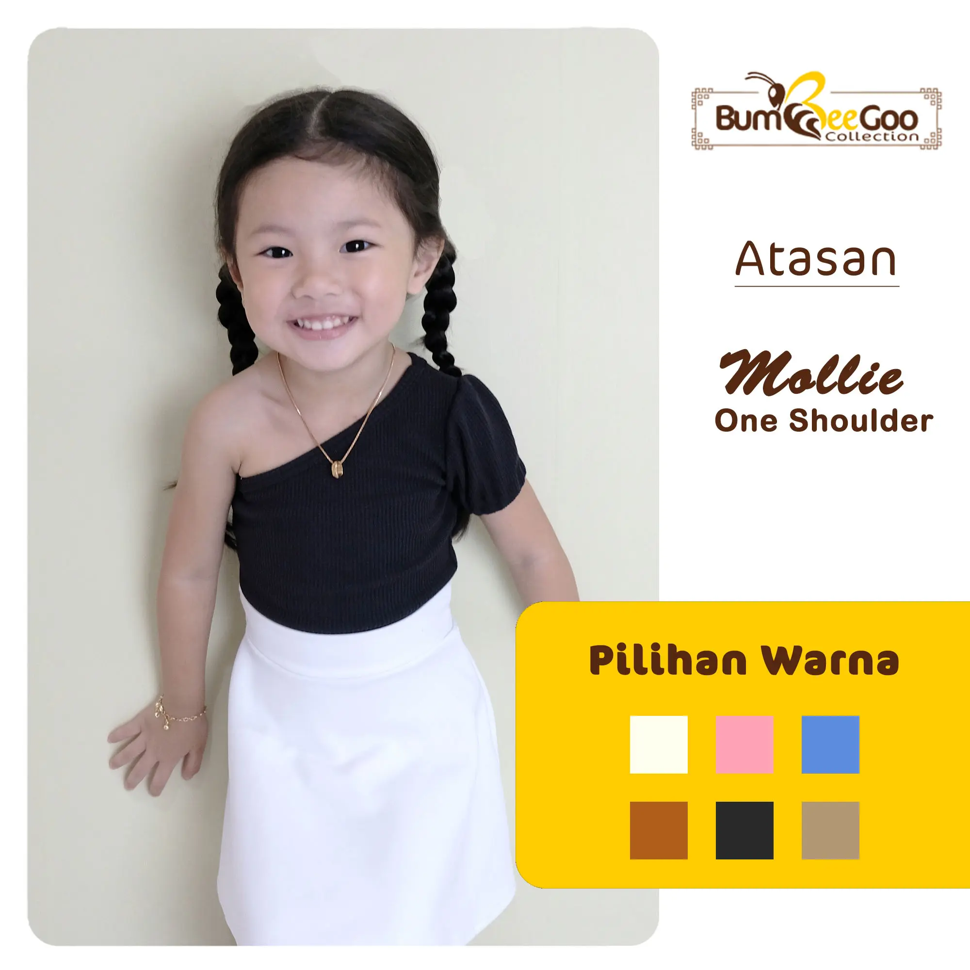 BumBeeGoo - Mollie Top One Shoulder Semi Crop Top / Atasan Anak Perempuan Waffle Premium Fashion