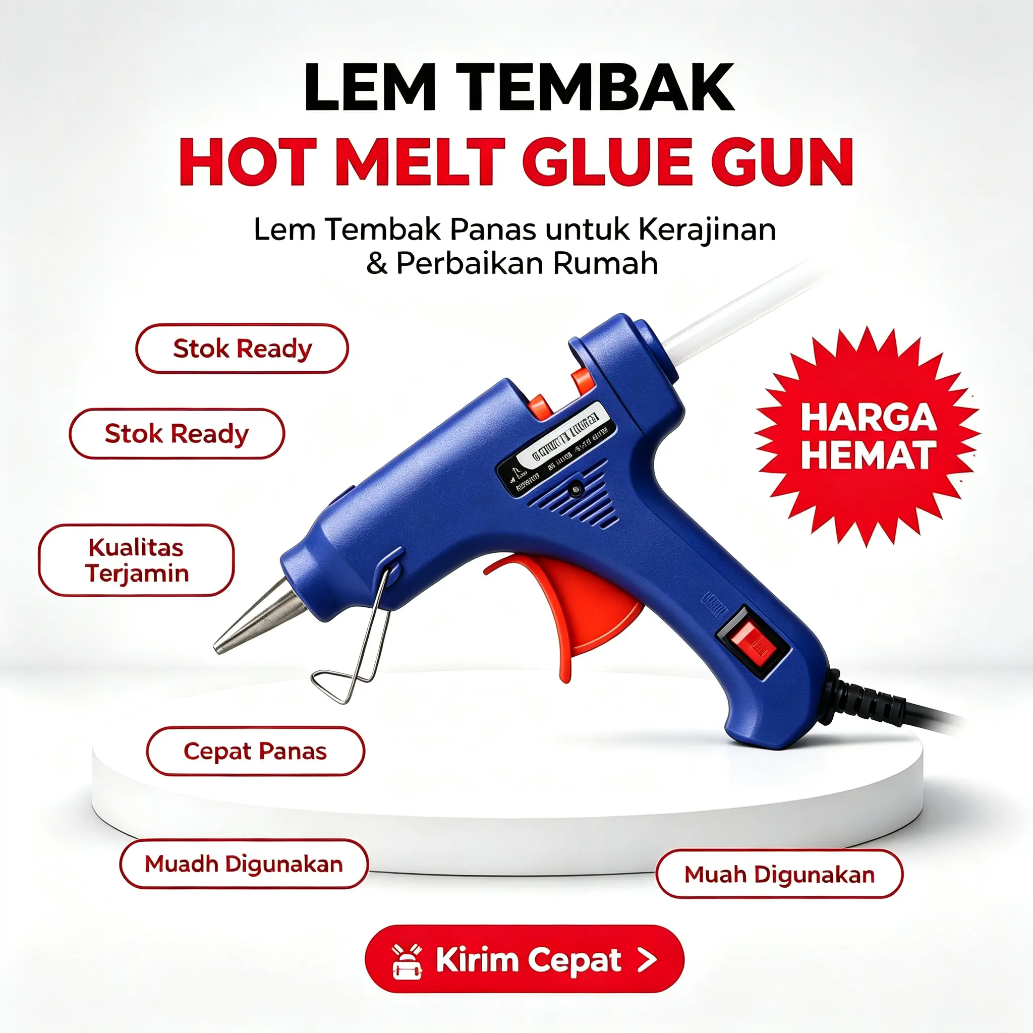 【Super Sale】Glue Gun Elektrik Multifungsi 20Watt | Set Lengkap Alat Lem Tembak DIY & Kerajinan Anak dengan Stik Perekat Ekstra Kuat 7mm/11mm, Cepat Kering & Tahan Lama