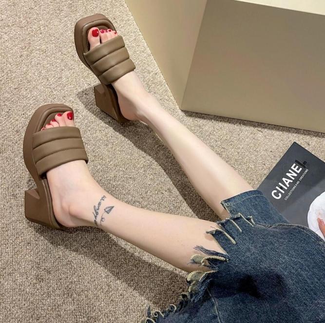Product Introduction of Dép Cao Gót, Thời Trang, Mũi Vuông, Gót Vuông, Dành Cho Nữ, Dép Đế Xuồng Mùa Hè DéP GiàY Shoes Sandal Cao Su Đồng Nhung 16