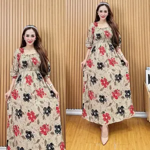 Longdres Smok  Serut Dada Tali Leher Motif Bunga Padi Terbaru Busui Firendly