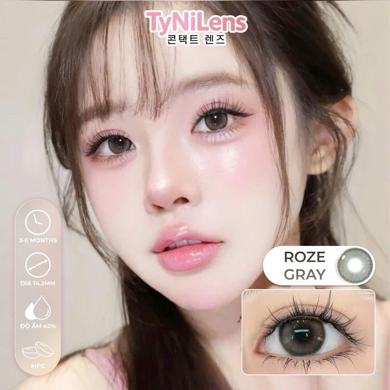  Lens Mắt Xám Tây Có Viền TyNiLens ROZE GRAY Giãn Nhẹ 14.2mm cận 0-8 độ tặng kèm khay dụng cụ  chất liệu MPC cao cấp  