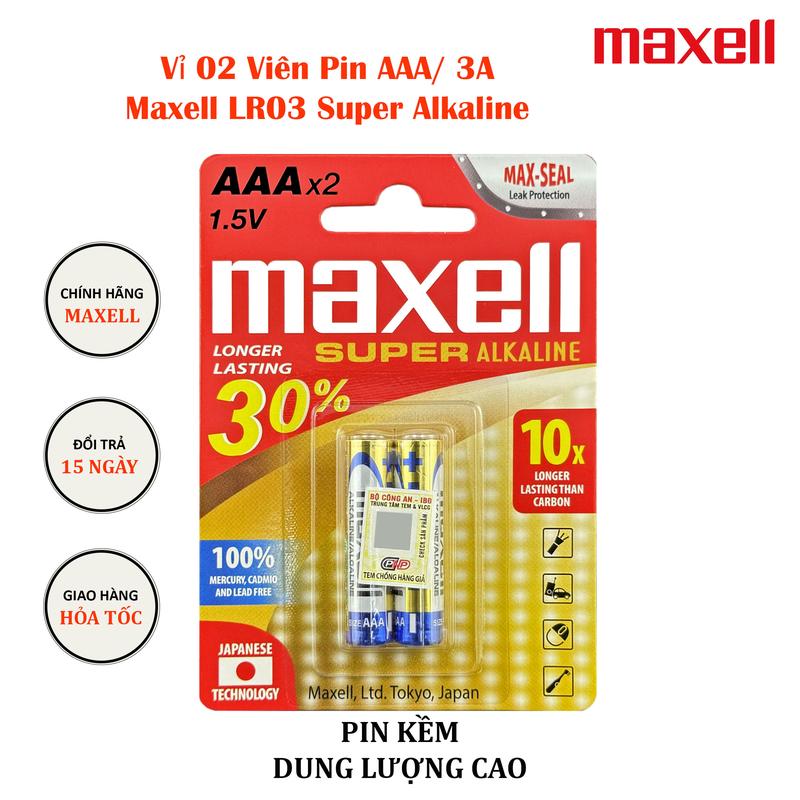  Pin kềm pin tiểu nhỏ AAA  3A  Maxell Alkaline LR3 Longer Lasting Power siêu bền chính hãng -vỉ 2 viên 