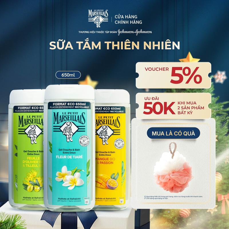   Tặng Bông Tắm Sữa Tắm Gel Tắm Pháp Le Petit Marseillais Chiết Xuất Thiên Nhiên 650ml - Sữa Tắm Lưu Hương Lành Tính - Dịu Nhẹ An Toàn Cho Da 