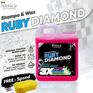 KING'S Best Shampo wax Cuci Mobil Dan Motor Mebersihkan Sekaligus Membuat Glowing Kendaraan Shampo pH Balance Busah Melimpah Aroma Ruby Diamond Gratis Spons 1 Liter