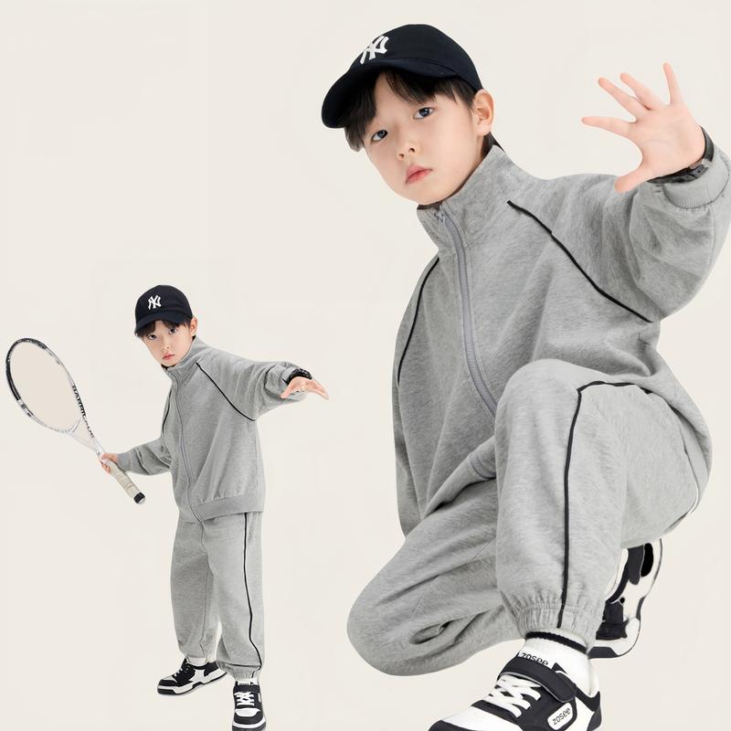 Bộ Đồ Thể Thao Bé Trai Thu Đông Chất Cotton Co Giãn | Bộ Nỉ Trẻ Em 2 Món Áo Khoác + Quần Dài | Size 120–170