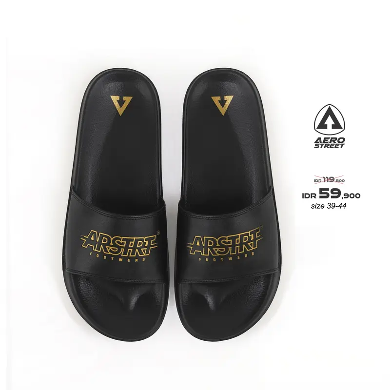 Aerostreet 39-44 Electra Hitam Hitam - Sandal Sendal Selop Slip On Casual Pria Wanita Aero Street BAAAA 0