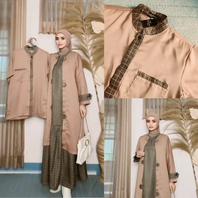 Parayou ~ Marwah Series Lebaran  Set Inner dan Outer Couple Baju Koko Free Hijab PollyCatoon Gamis Pasangan Sarimbit 2