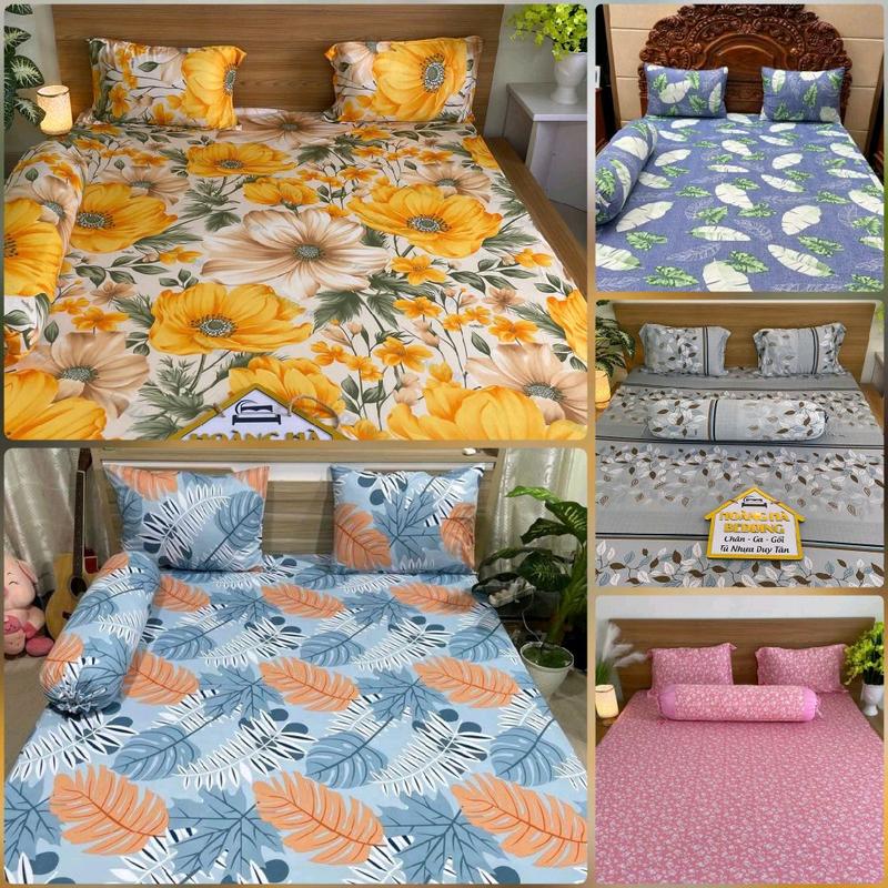 bộ drap thun hàn quốc mẫu HOA LÁ 1 ga, 2 vỏ nằm, 1 vỏ ôm. thun mát, không xù lông, không nhão thun