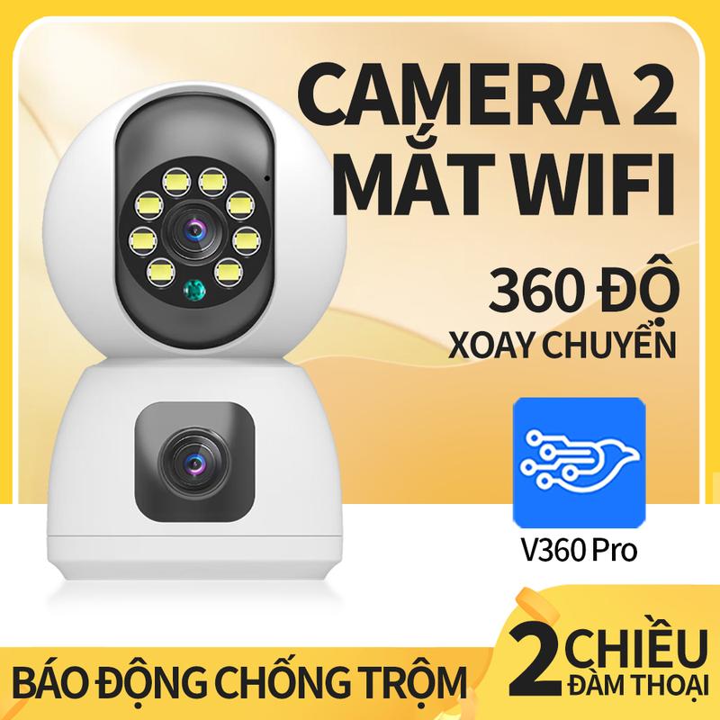 V360 Pro Camera Wifi 2 Mắt 2 Khung Hình TRONG NHÀ Quan Sát 360 Độ Xem Đêm Có Màu Tích Hợp Mic Loa & Chuông Chống Trộm Full HD 2.0Mpx 360 Độ Xoay Chuyển 2 Chiều Đèn LED Hồng Ngoại 10m-15m Hỗ Trợ Thẻ Nhớ 128G