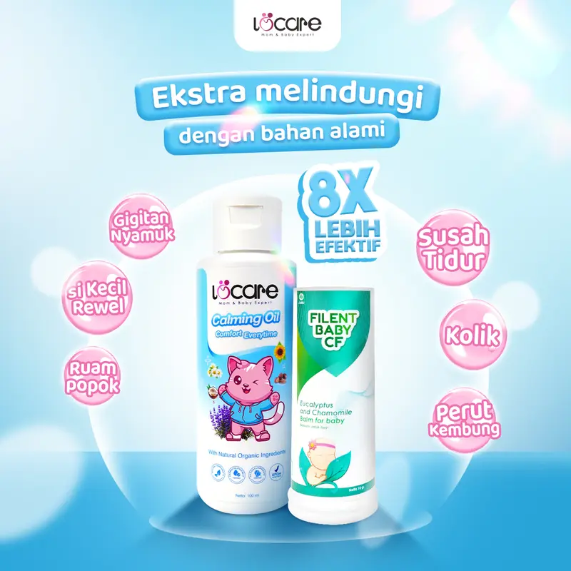 Locare Exlusive Bundling Calming Oil 100ml & Filent Baby CF Balm For Baby With Chamomile, Eucalyptus, Sun Flower, Lavender - Bayi Tidur Nyenyak - Mengurangi Rewel Anak - Hindari Gigitan Nyamuk & Menghangatkan Si Kecil 0