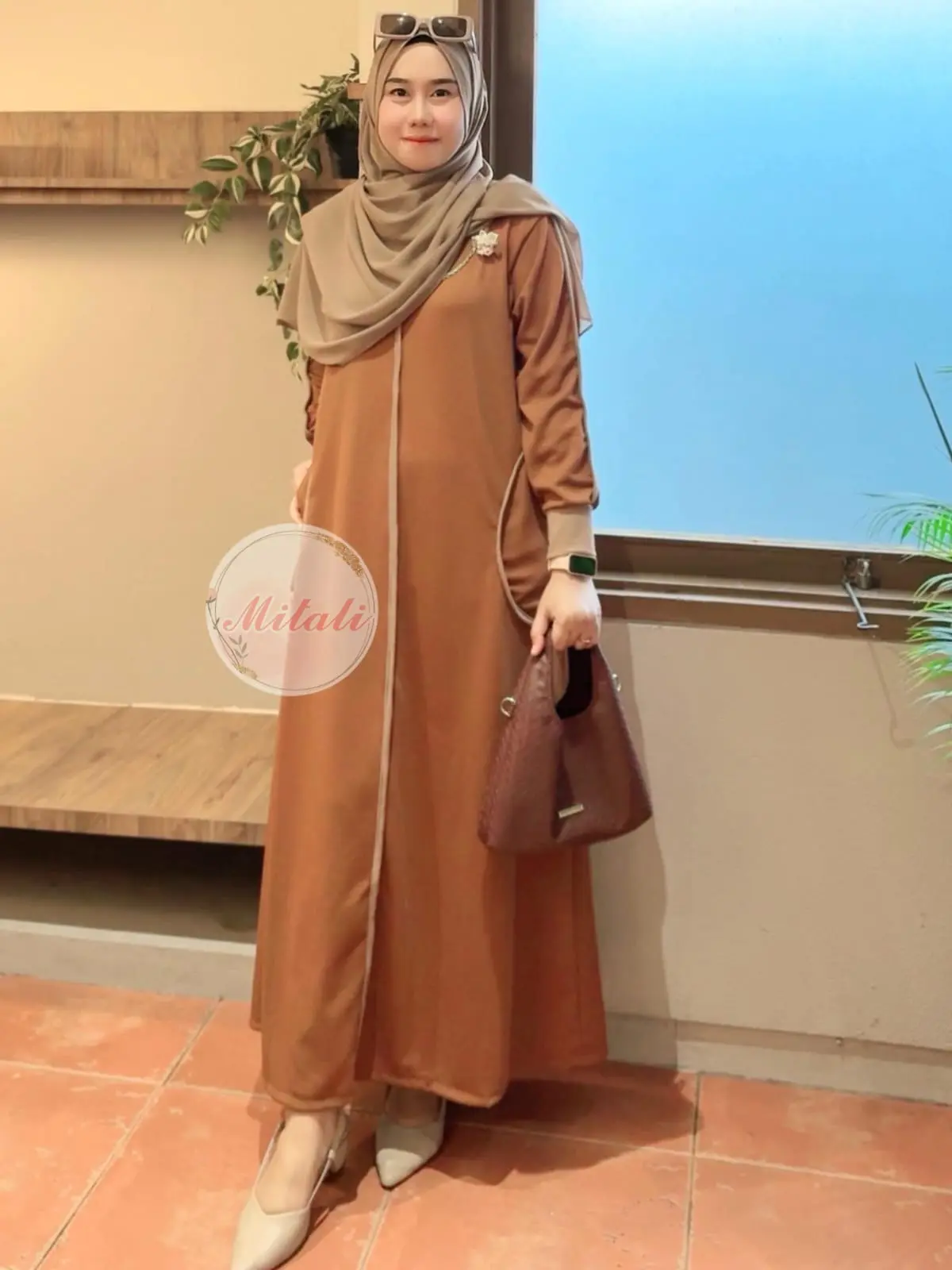 [READY KIRIM] D - Tania Gamis Strip Kombinasi Elegant Bahan Knit Osaka
