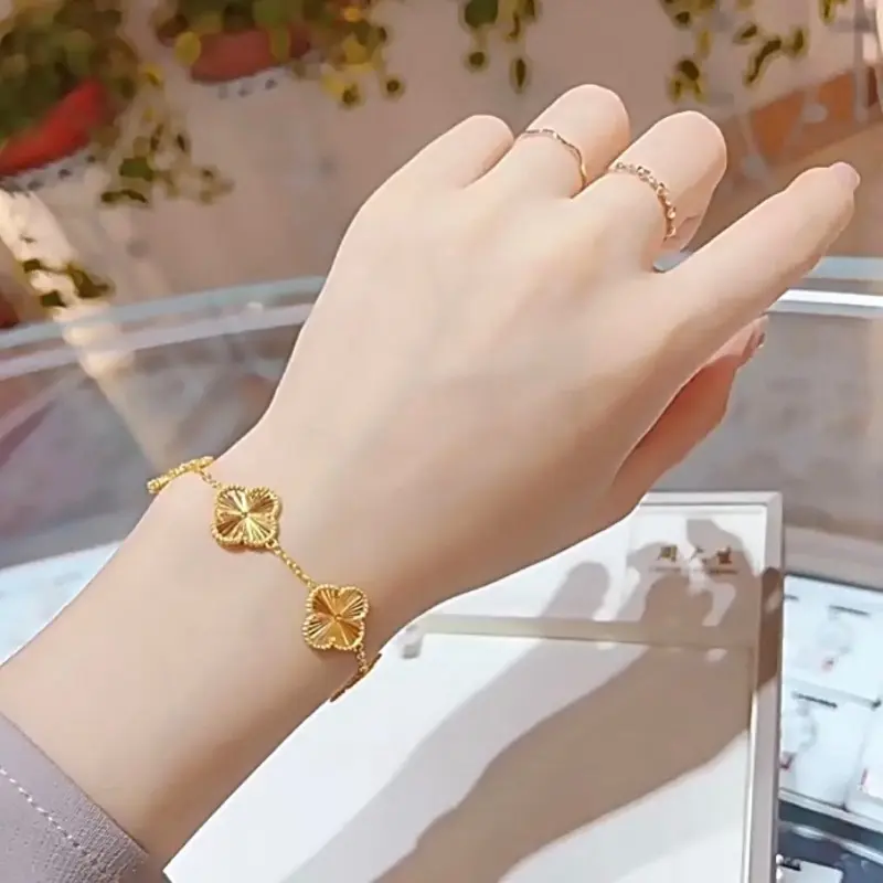 Gelang Gold Perhiasan titanium model bunga Perhiasan Harian Gelang Berbahan Titanium elegan Anti karat Termurah Terlaris Bracelets