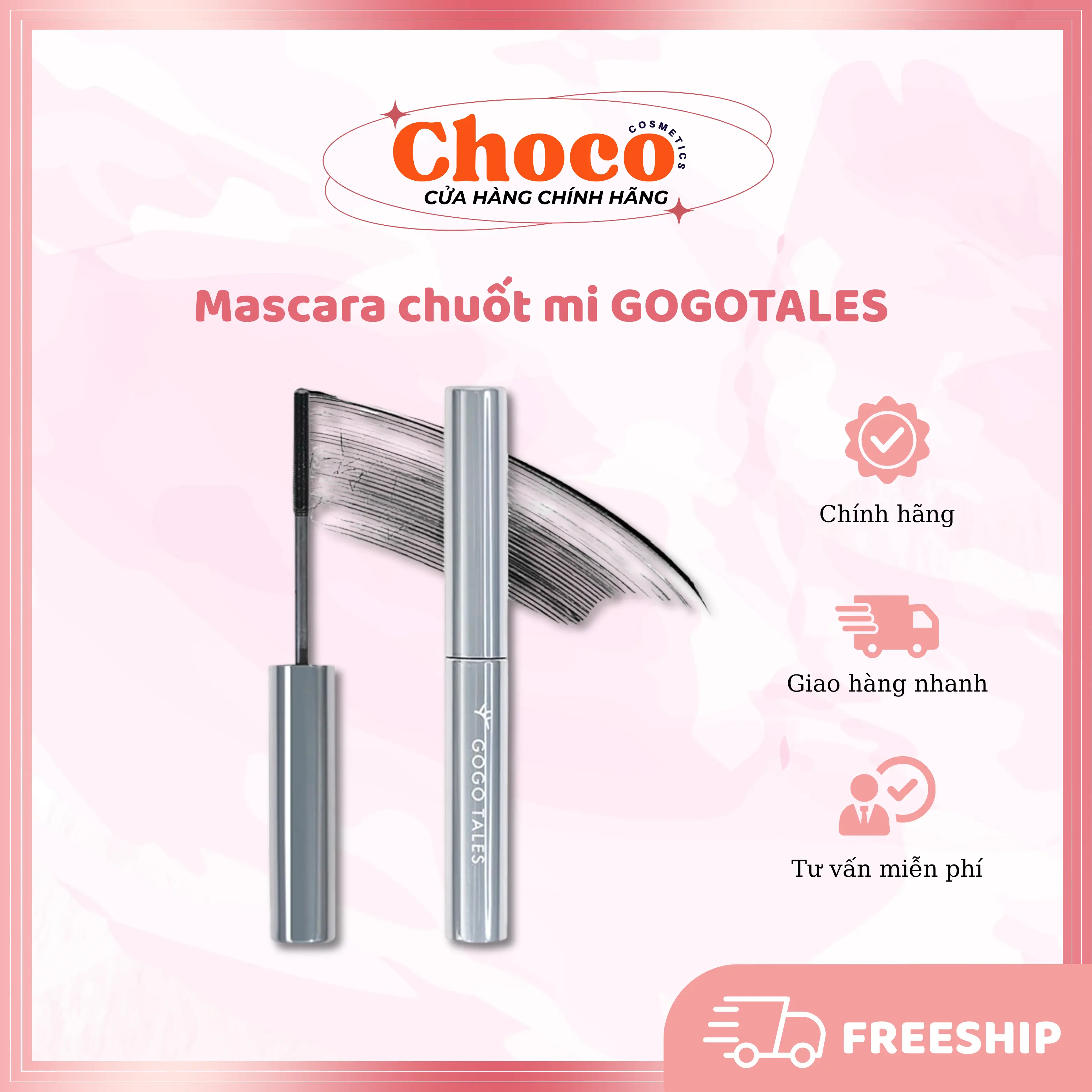 [GOGOTALES] Mascara đầu nhỏ mầu bạc, chống thấm nước, không lem nhòe, dày và cong mi Gogotale Choco.cosmetic