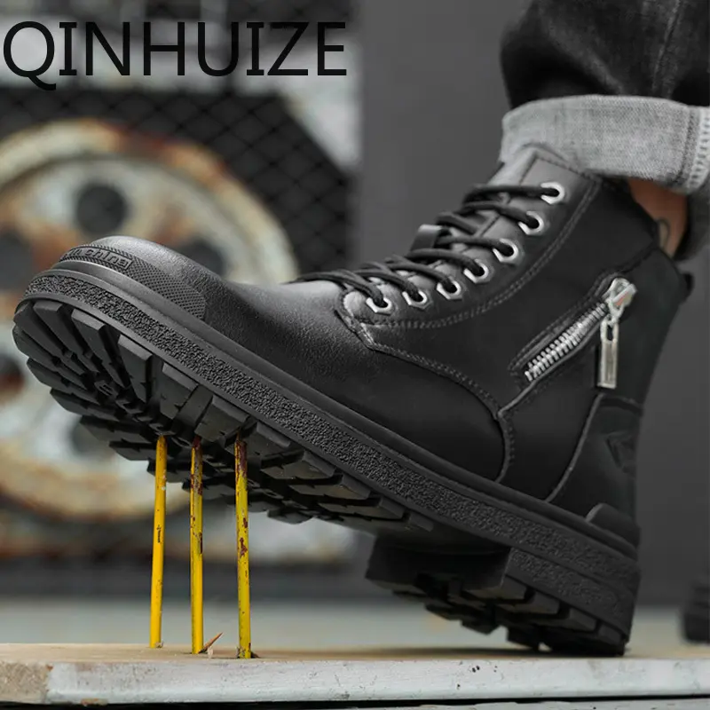 QINHUIZE-Giày Da Chống Thấm Nước Cho Nam, Chống Đâm Thủng, Không Thể Phá Hủy, Giày Bảo Hộ Lao Động Có Đế Chống Trượt 5