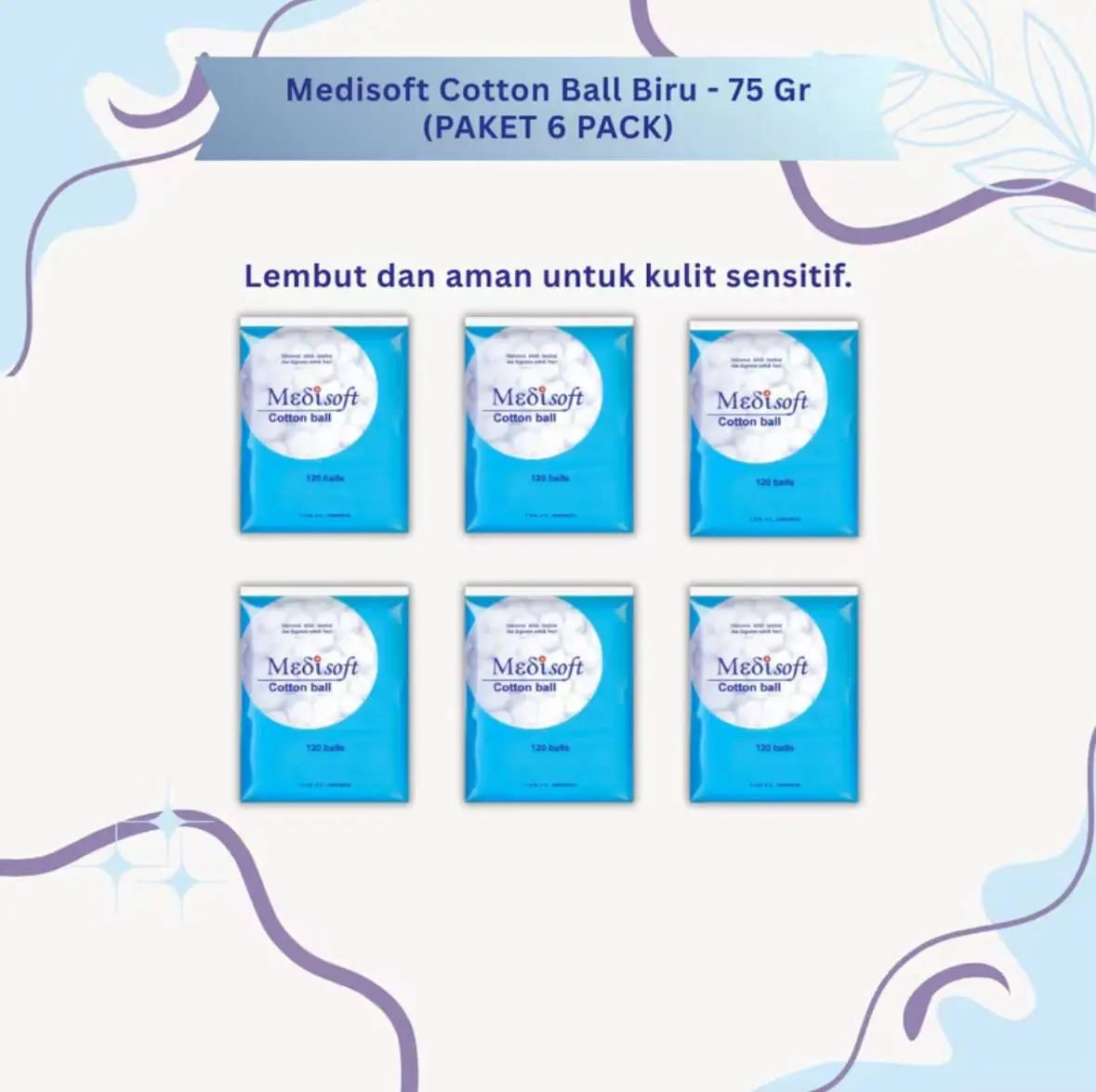 Paket 6 PCS MEDISOFT COTTON BALLS / KAPAS BULAT Bayi Bulet 75 gram biru isi 120pcs
