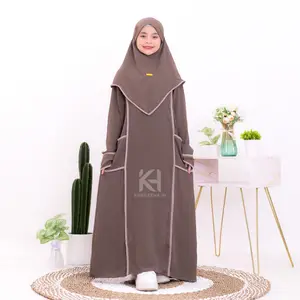 KHANIA SETT Baju Muslim Anak Remaja Tanggung Alika Dress Matt Crinkle Airflow Panjang Wanita Maxi Gamis Variasi Hitam Putih Maroon Brown Kombinasi Lebaran Size M L XL