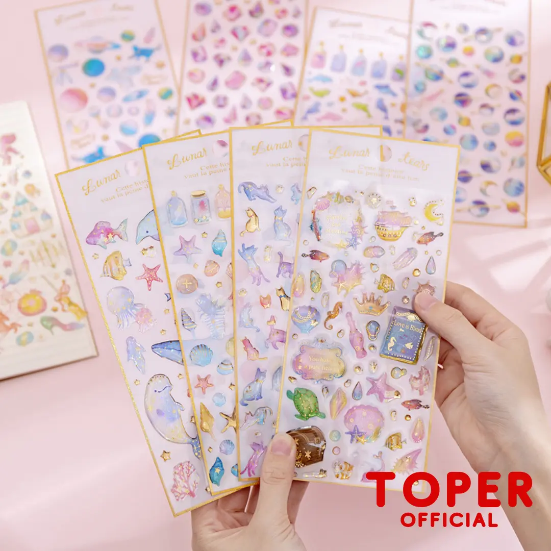 TOPER Sticker Timbul 3D Glitter Magic Lucu List Gold Emas Blink Korean Style Model Korea Stiker Hp Laptop Komputer Kertas Serbaguna DIY Scrapbook Aesthetic Estetik