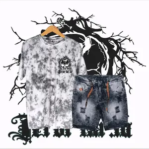 One Set Celana Jeans Pendek Sobek dengan Kaos Emot Fxr.id Kain Katun 24s Distro