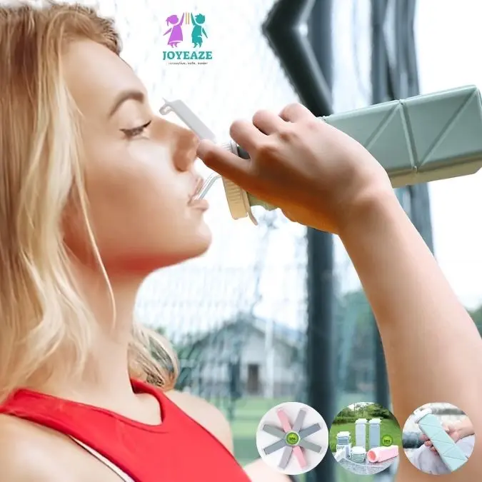 Joyeaze Portable Folded Silicone Water Bottle Straw & Drinking Bottle 620ml / Botol Minum Lipat Silikon Olahraga Umroh Naik haji Camping traveling Air 3