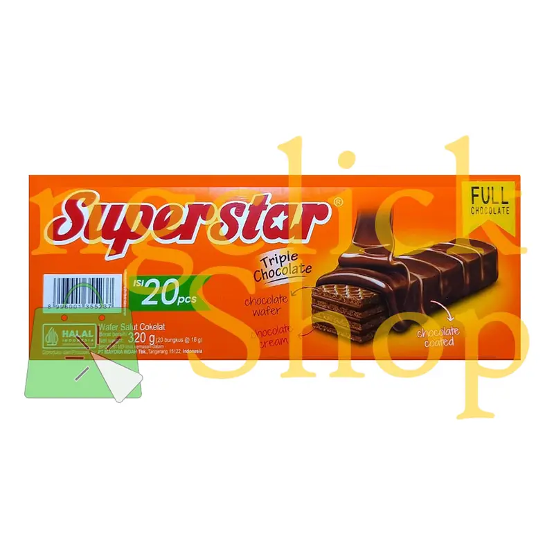 Superstar Triple Chocolate Wafer 385g Box Isi 20 Full Chocolate Cokelat Camilan Default