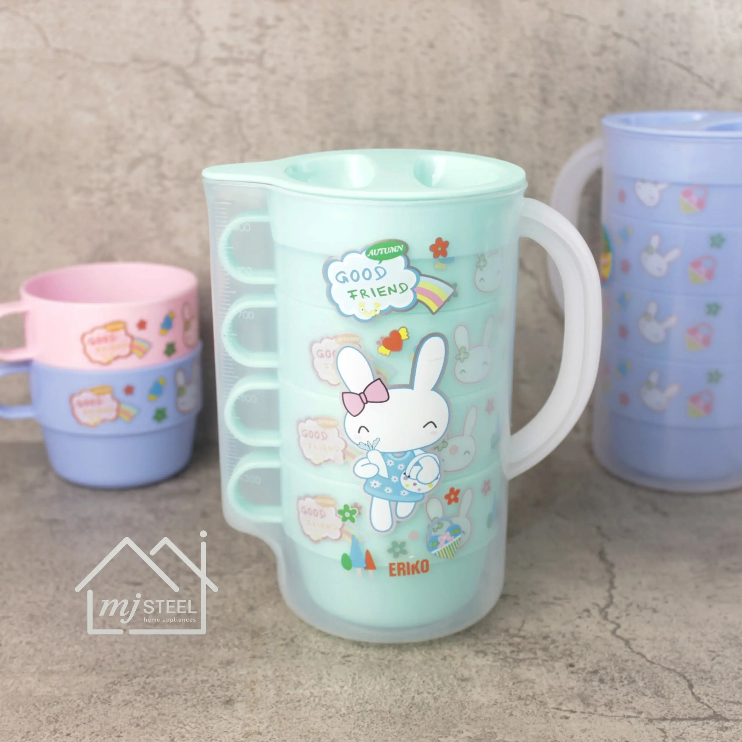 TEKO SET MINI +GELAS PLASTIK ISI 5PCS/TEKO ESGAN SAIGON  MINUM PLASTIK MURAH