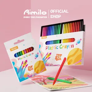 Aimilo Crayon Set 12/24 Warna – Krayon Plastik Warna Lembut | Alat Mewarnai Anak