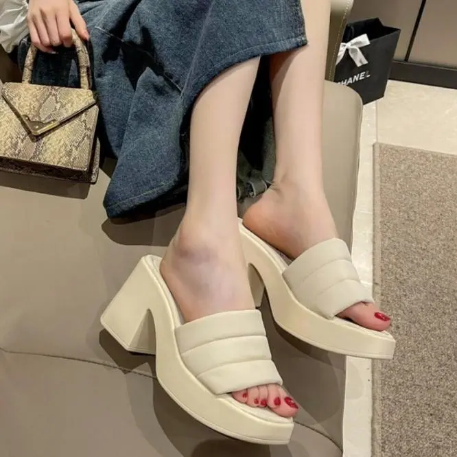 Dép Đế Xuồng Trượt, 6 inch, Xu Hướng Năm 2024, Dành Cho Nữ, Dép Đế Xuồng Ngoài Trời, Có Giày Cao gót Và Đế Dày, Thời Trang Hàn Quốc, Thích Hợp Cho Mùa Hè, Giày Ngoài Trời DéP Nhung Shoes Sandal Đồng