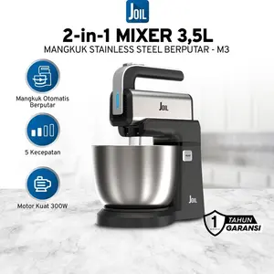 ready - joil hand stand mixer 2in1 kapasitas mangkuk 3.5l stainless steel 5 kecepatan + turbo - m3