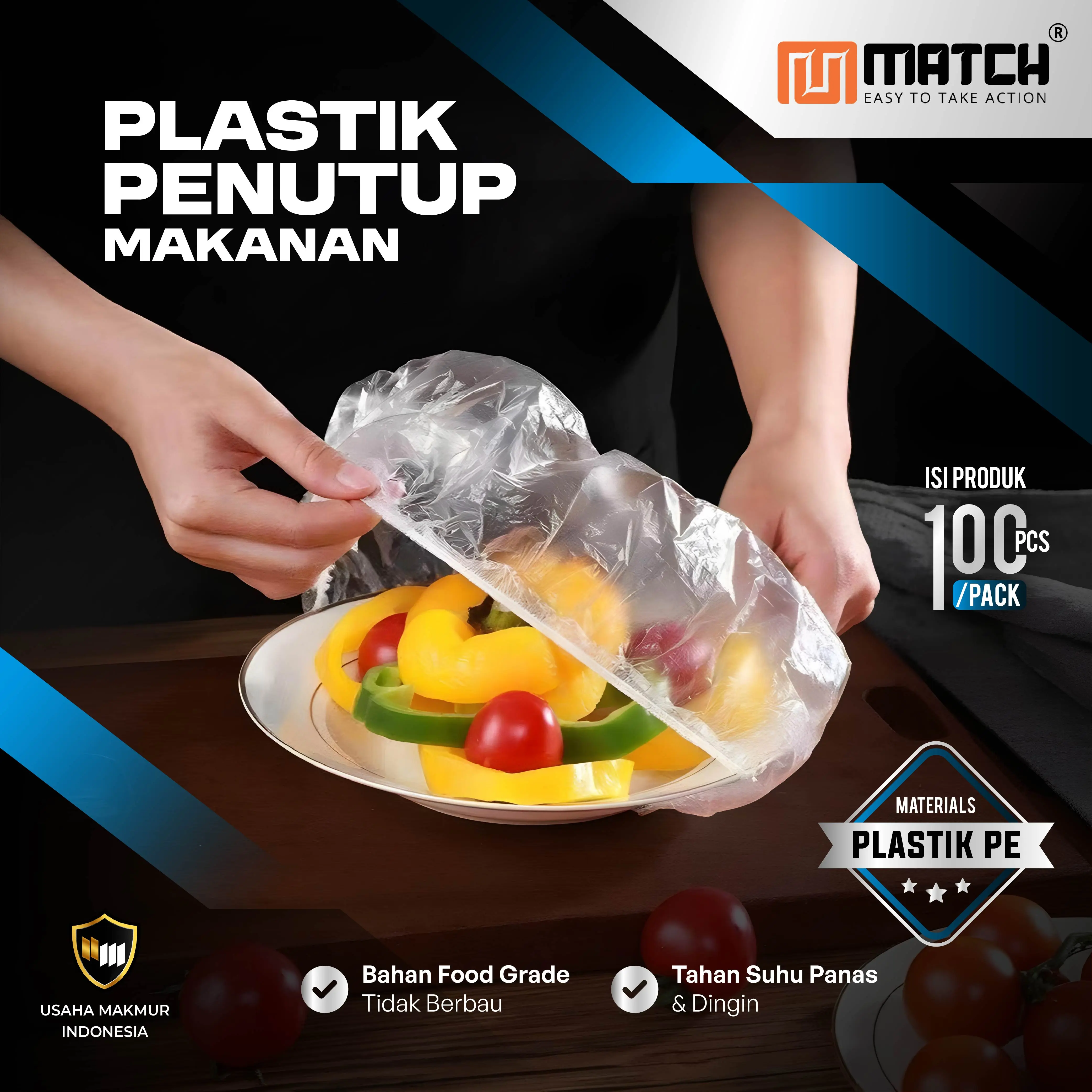 MATCH 100pcs Penutup Makanan Plastik Food Grade | Tutup Mangkuk Anti Debu Elastis Serbaguna