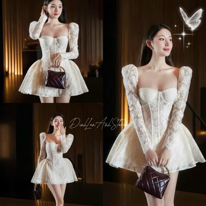 FORM CHUẨN HÌNH Váy Cúp ngực Chiết Eo Tôn Dáng Tay bồng dài tiểu thư sang chảnh - DinhLanAnhStore