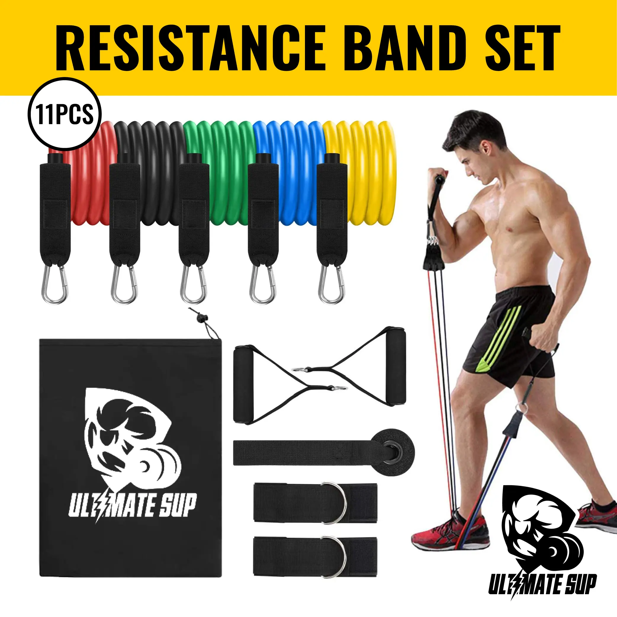 11pcs Resistance Band Set | Workout | Home Workout | Premium Set - Ultimate Sup