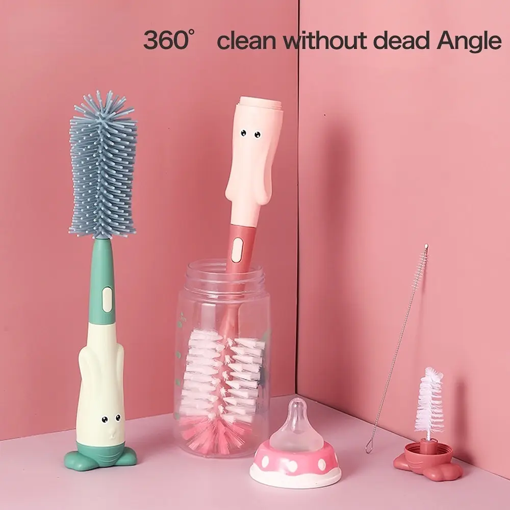 2023 Year of the Rabbit Rabbit shape Nipple brush combination sponge bottle brush set baby bottle silicone bottle brush cleaning sponge cup brush