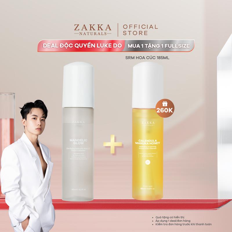 ZAKKA x LUKE DO Sữa Rửa Mặt Tạo Bọt Zakka Naturals BHA AHA Mandelic Glow Foam Cleanser 185ml